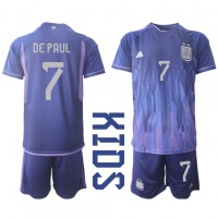 Argentina Rodrigo de Paul #7 Udebane Trøje Børn VM 2022 Kortærmet (+ Korte bukser)